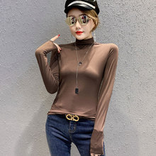T恤女2020秋季新款女装韩版时尚修身半高领打底衫薄款上衣长袖T恤