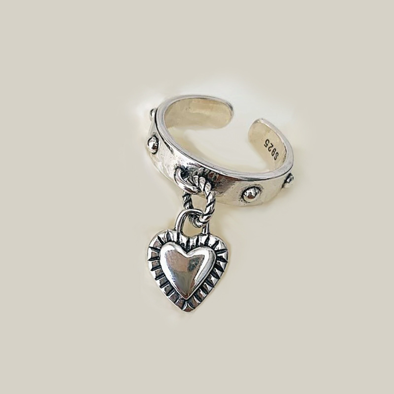 Retro Lady Streetwear Heart Shape Copper Plating Charm Ring display picture 5