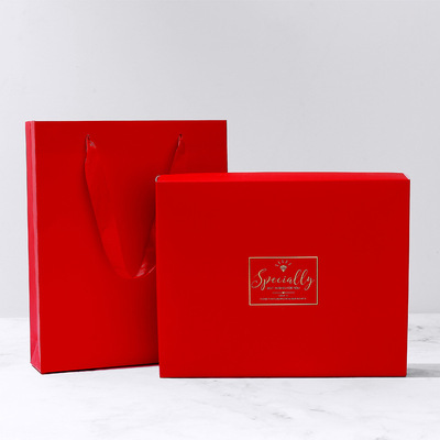 现货大红色文胸内衣纸盒天地盖2条装毛巾手提大礼盒包装盒定logo