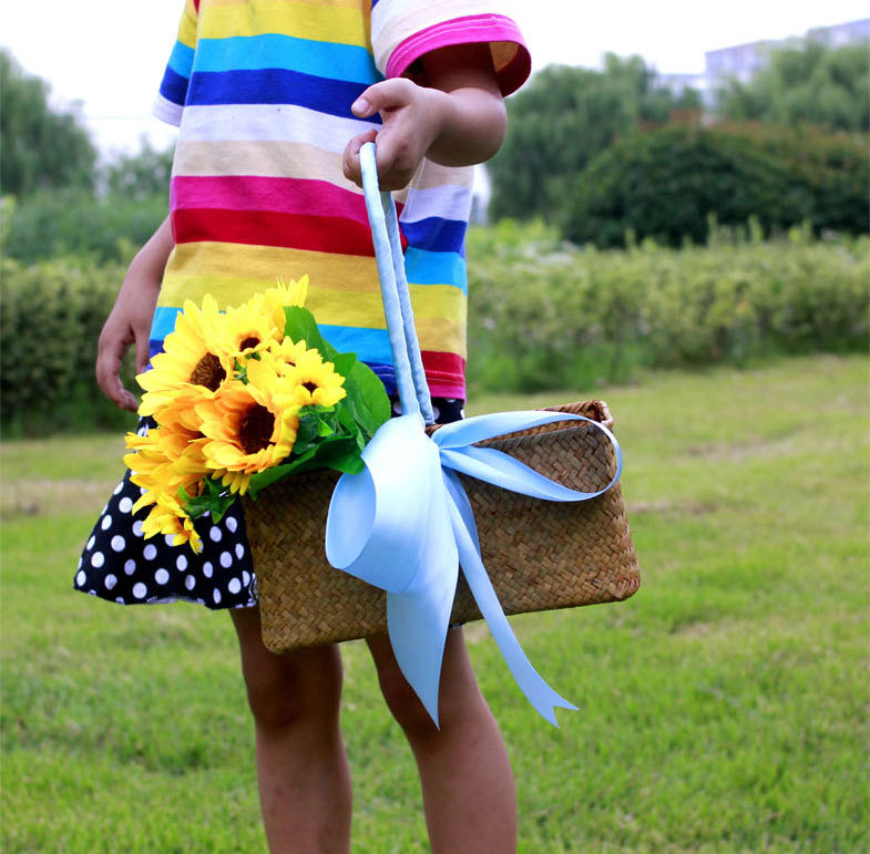 柳编田园防水手提草编花篮藤编编织多肉花盆家居装饰金色花篮花器