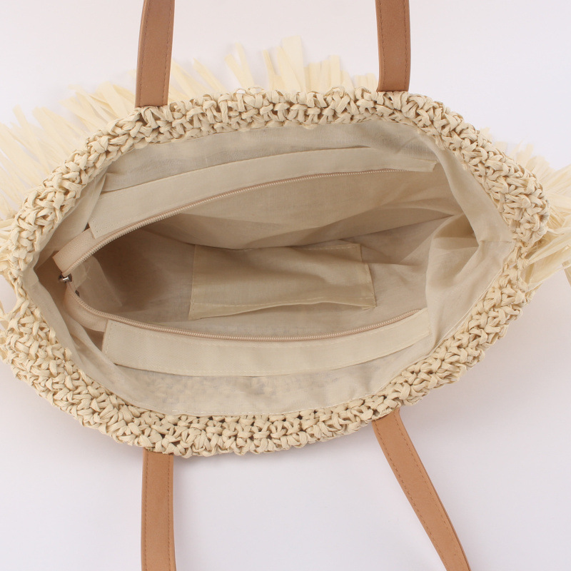 Frau Papier Stroh Einfarbig Ferien Strand Weben Halbkreis Reißverschluss Strohsack display picture 6