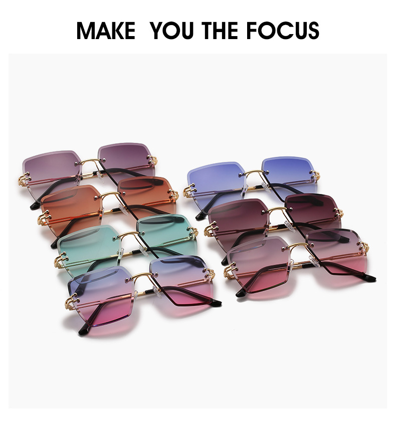 Nouvelles lunettes de soleil à bords coupés sans cadre les plus vendues pour femmes en Europe et en Amérique, lunettes de soleil à dégradé polygonal tendance, lunettes transfrontalières_voghion.com