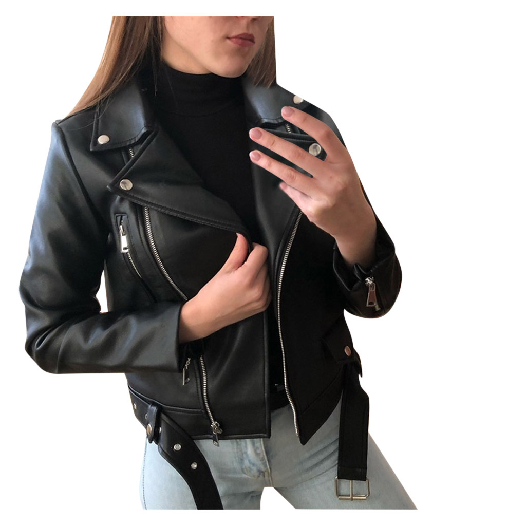 Women's Clothing Leather jacket women's 2024 new top autumn short spring PU motorcycle jacket slimming slim winter leather jacket_voghion.com