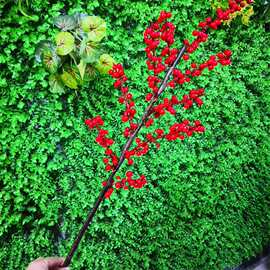 中式仿真单支红豆浆果红色冬青果枝客厅中式花艺装饰浆果山楂果子