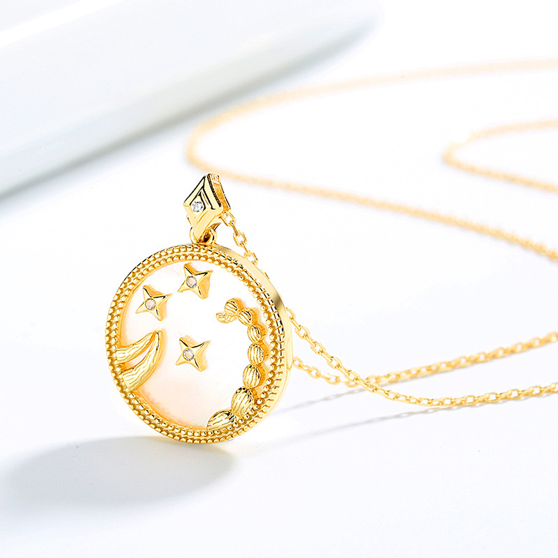 Doce constelación de la suerte collar mujer S925 plata esterlina blanco fritillary colgante coreano Shell Amazon europeo y americano clavícula cadena