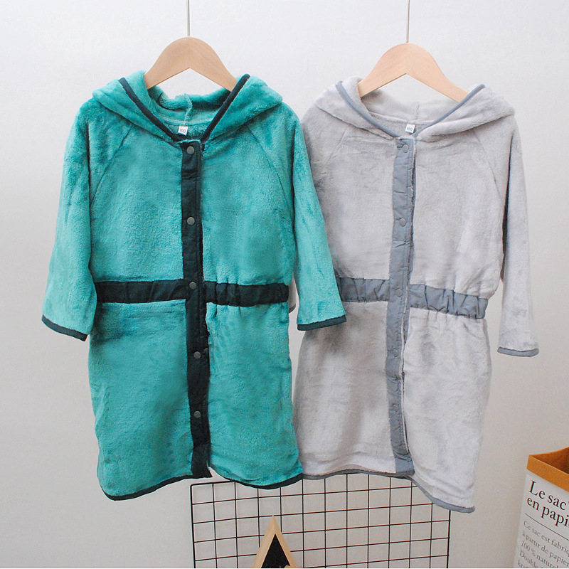 2020 Breasted robe Flannel girl Autumn and winter robe thickening double-deck children Home Furnishings Male baby pajamas