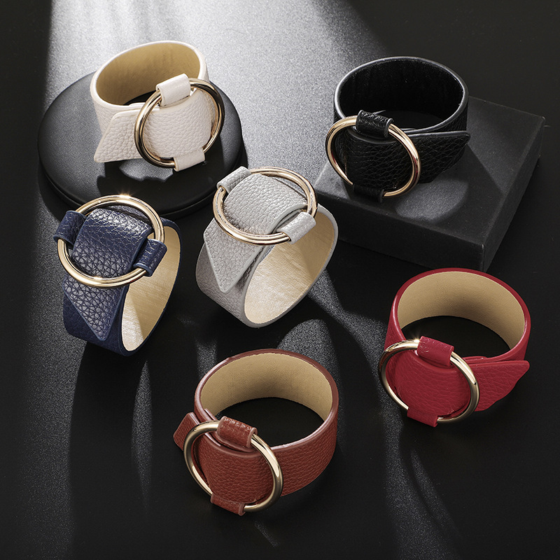 European and American Cross-border Leather Napkin Ring Metal Leather Bracelet Women's Alloy Explosive Bracelet Jewelry Customized Bracelet