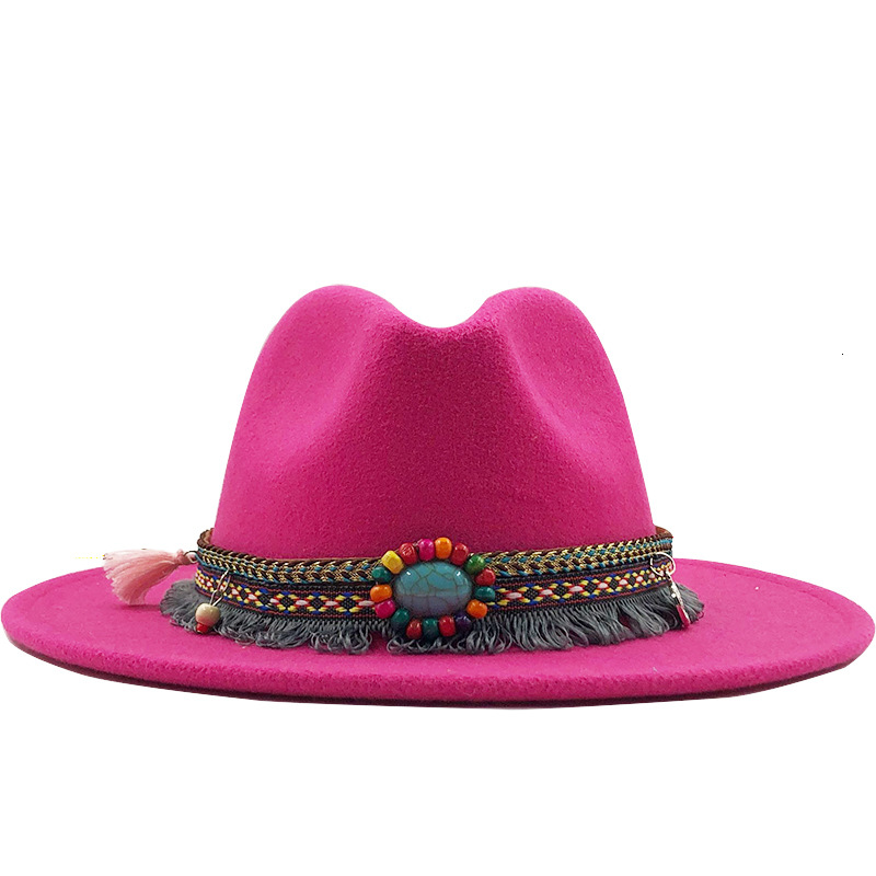 AliExpress Amazon eBay Venta caliente sombrero de lana de las mujeres estilo étnico retro ala plana ala grande Jazz sombrero