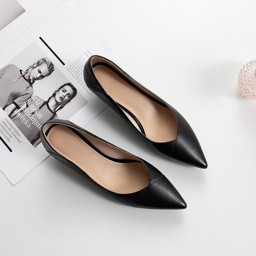 Women's Summer High Heels, Genuine Leather Pointed Toe, Two-Wear Thin Heel, Comfortable Low Mouth, Thick Heel Women's High Heels, Large Size, One Piece Sale