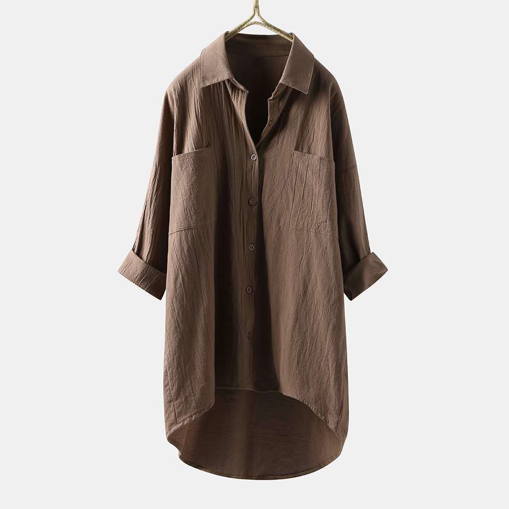 Clothing New Korean Style Elegant Solid Color Cotton Linen Loose Autumn Top Women's Shirt_ecoleips.com