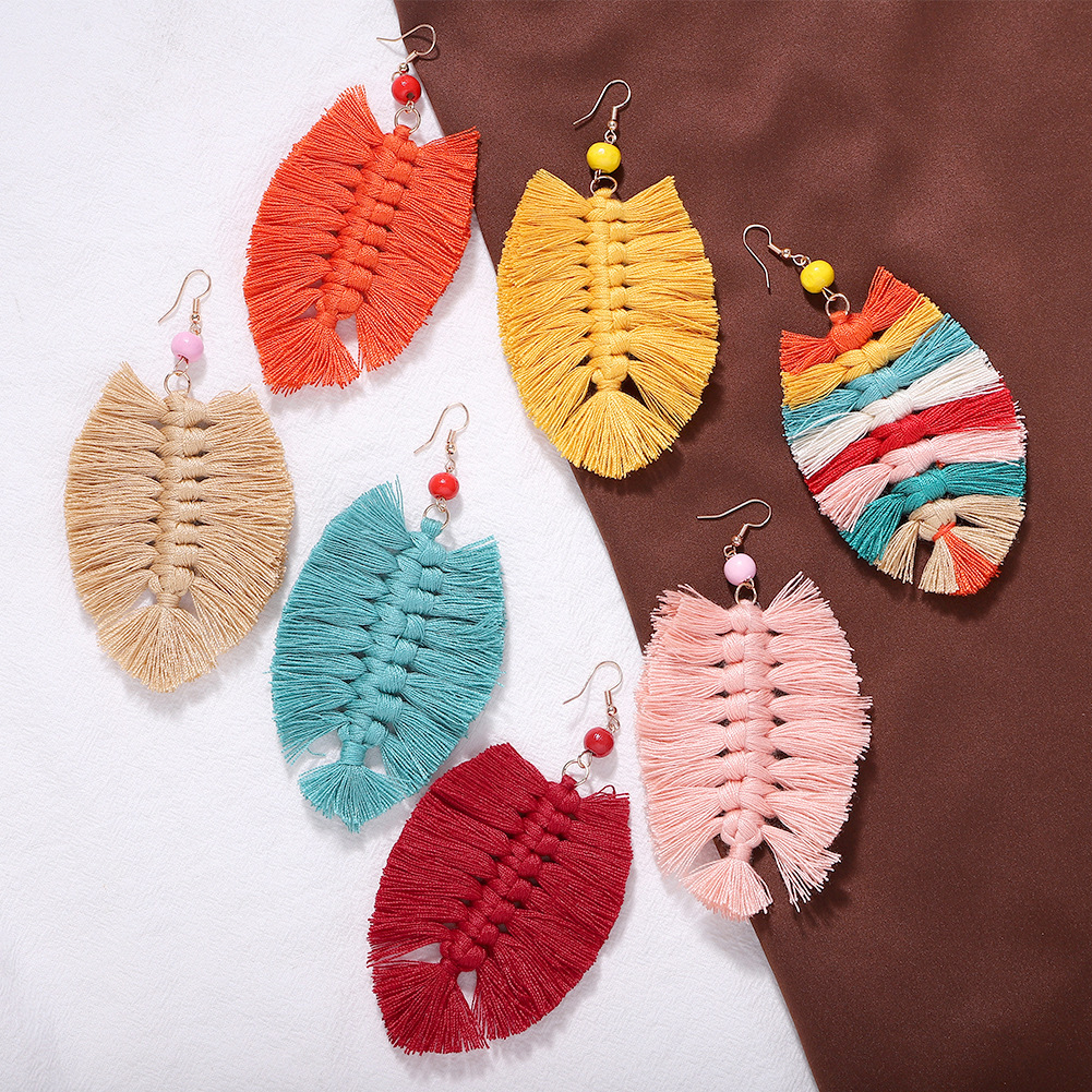 Hot-saling Hand-woven Tassel Small Wool Alloy Earrings Wholesale display picture 22