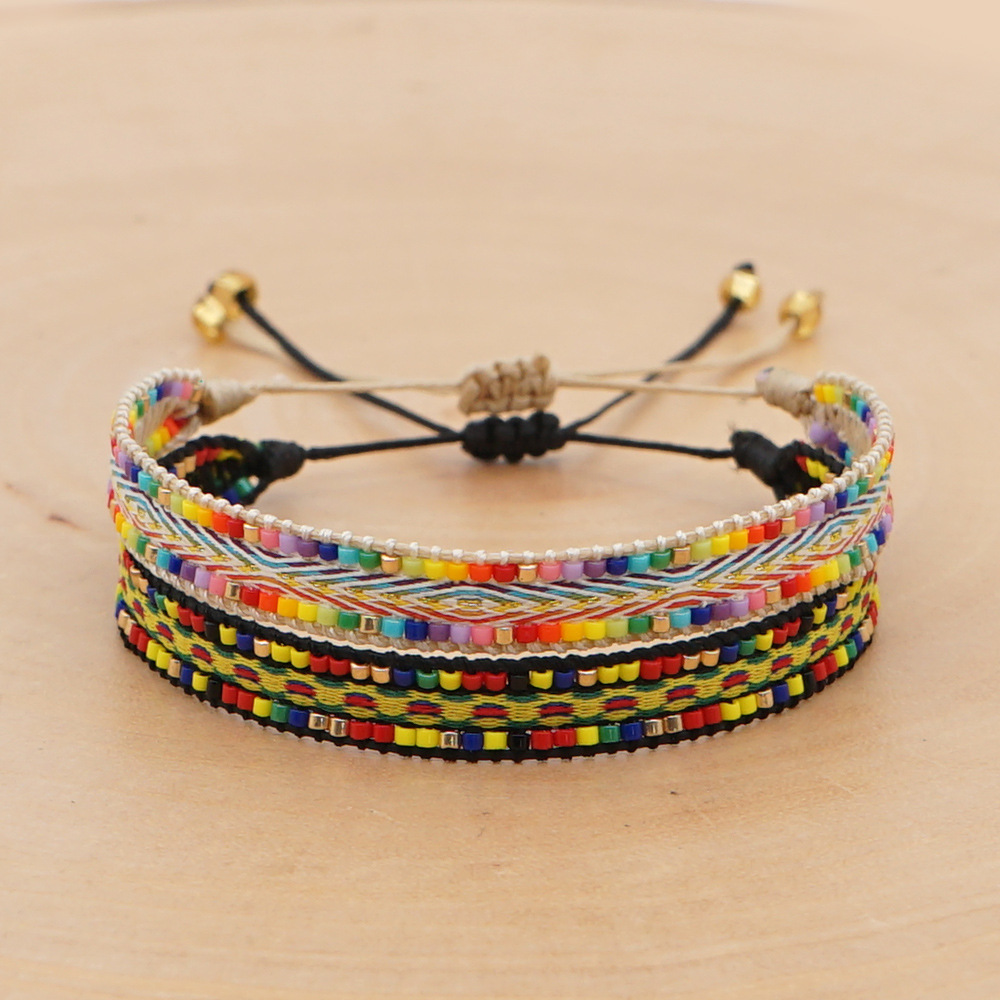 Rice Bead Weaving Bohemian Style Retro Ethnic Style Pattern Ribbon Bracelet display picture 16