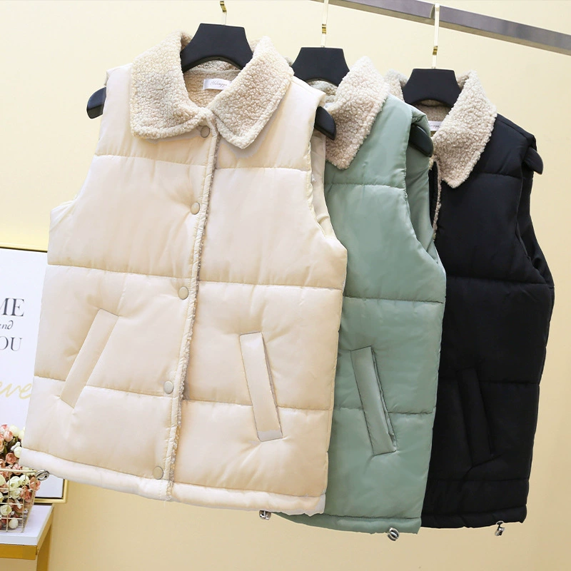 Новый корейский стиль: утепленный жилет без рукавов для студентов, укороченный, из овечьей шерсти, осень-зима 2025
