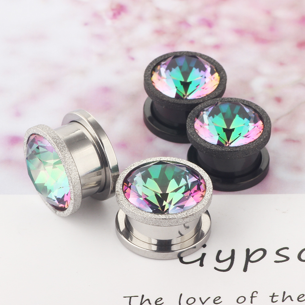 Stainless Steel Sand Pressure Zircon Ear Expander Plug Ear Stretcher Taper Human Body Piercing Jewelry Pulley Ear Expander Ear detail image 10
