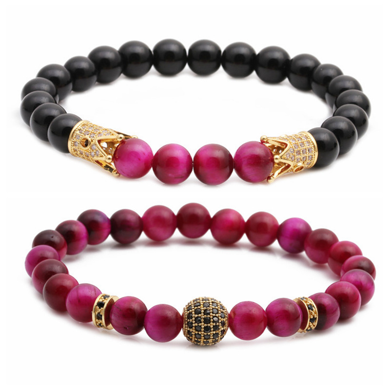 new bracelet tigeru0027s eye frosted stone crown diamond ball beaded bracelet set wholesale nihaojew