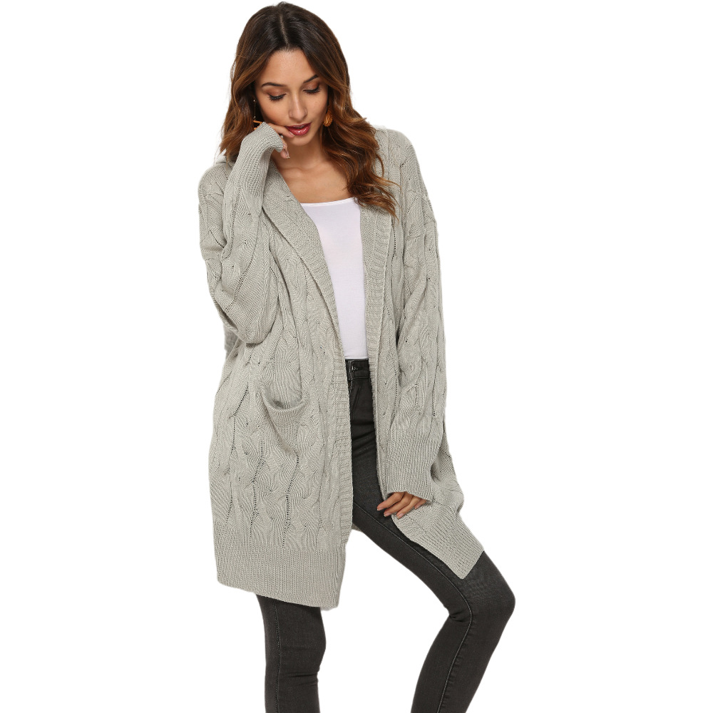 Dames gebreide twist capuchon trui jas_voghion.com
