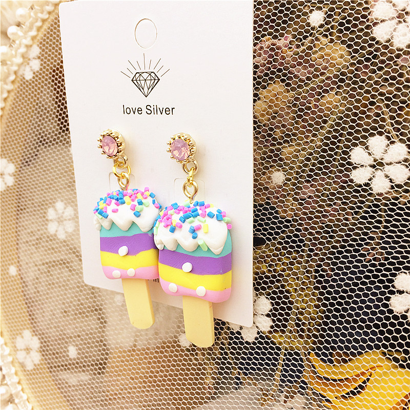 Inlay Design 1 Pair Simple Style Classic Style Ice Cream Inlay Plastic Resin Rhinestones Drop Earrings