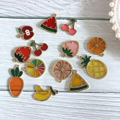 10pcs Alloy fruit DIY earring necklace bracelet jewelry accessories key chain pendant DIY dripping apple cherry fruit earrings pendant 