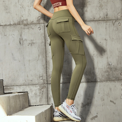 欧美运动工装长裤健身服女裸感高腰瑜伽裤显翘提臀蜜桃训练跑步裤