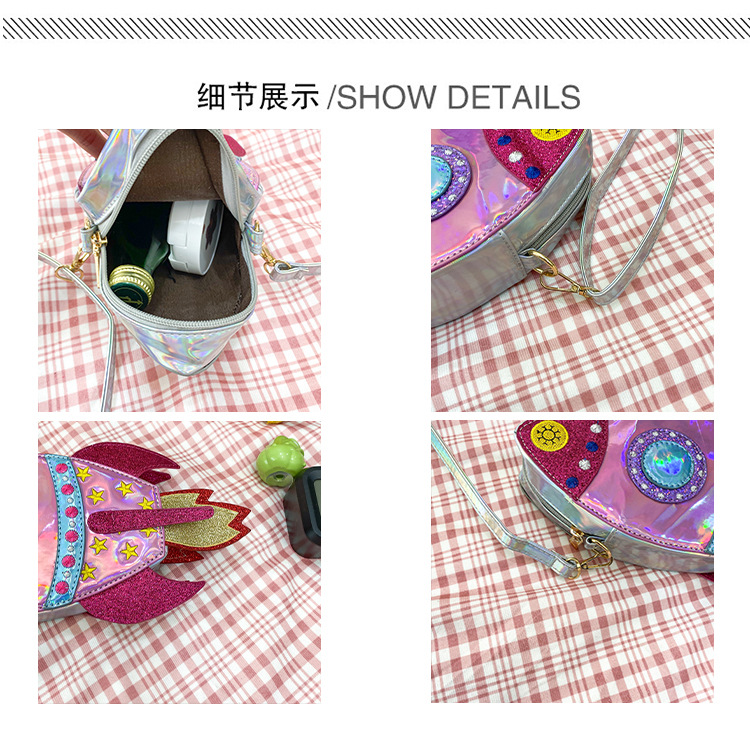 Korean New  Fashion Creative Funny Personality Laser Sequins Spaceship Rocket Modeling Crossbody Bag Wholesale display picture 56