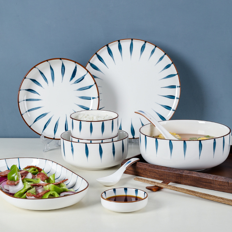 Hand-painted Japanese-style Bowl and Dish Set Household Tableware Internet-famous Nordic Simple Bowl and Dish Set Soup Spoon Bowl and Chopsticks Combination