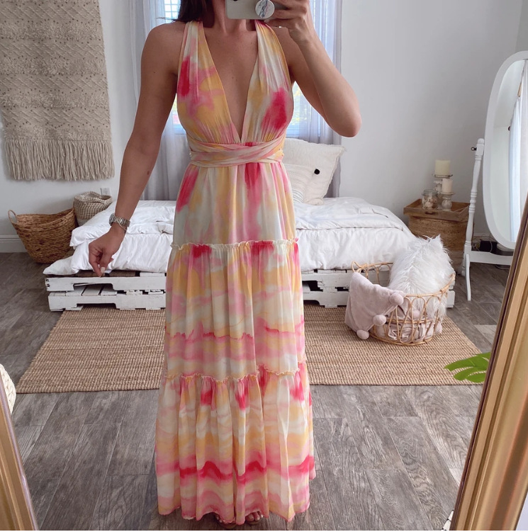 350g Weight Maxi Long Dress Dress Length Type Sleeveless Sleeve Length Swing Dress Dresses Type Polyester Fabric Type Mid Waist Waist Line Holiday, Daily Occasion V Neck Neckline Regular Fit Fit Type Floral Pattern Summer Season Women's Gender Printing Design Vacation Style Wholesale Women's Vacation Printing Floral Holiday Daily V Neck Sleeveless Swing Dress 10