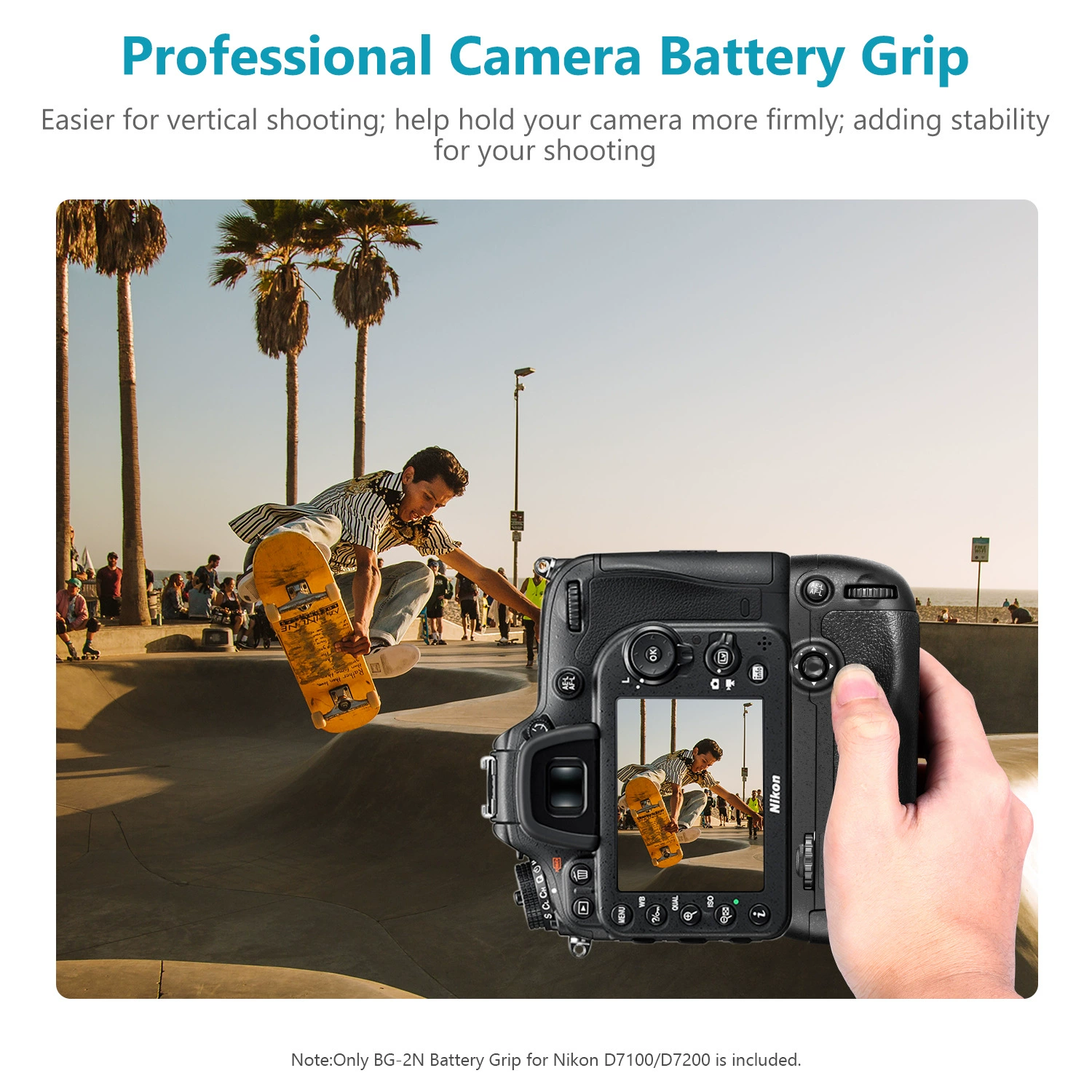NEEWER Nikon, camera, handle, compatible battery case, D7100, D7200, D15