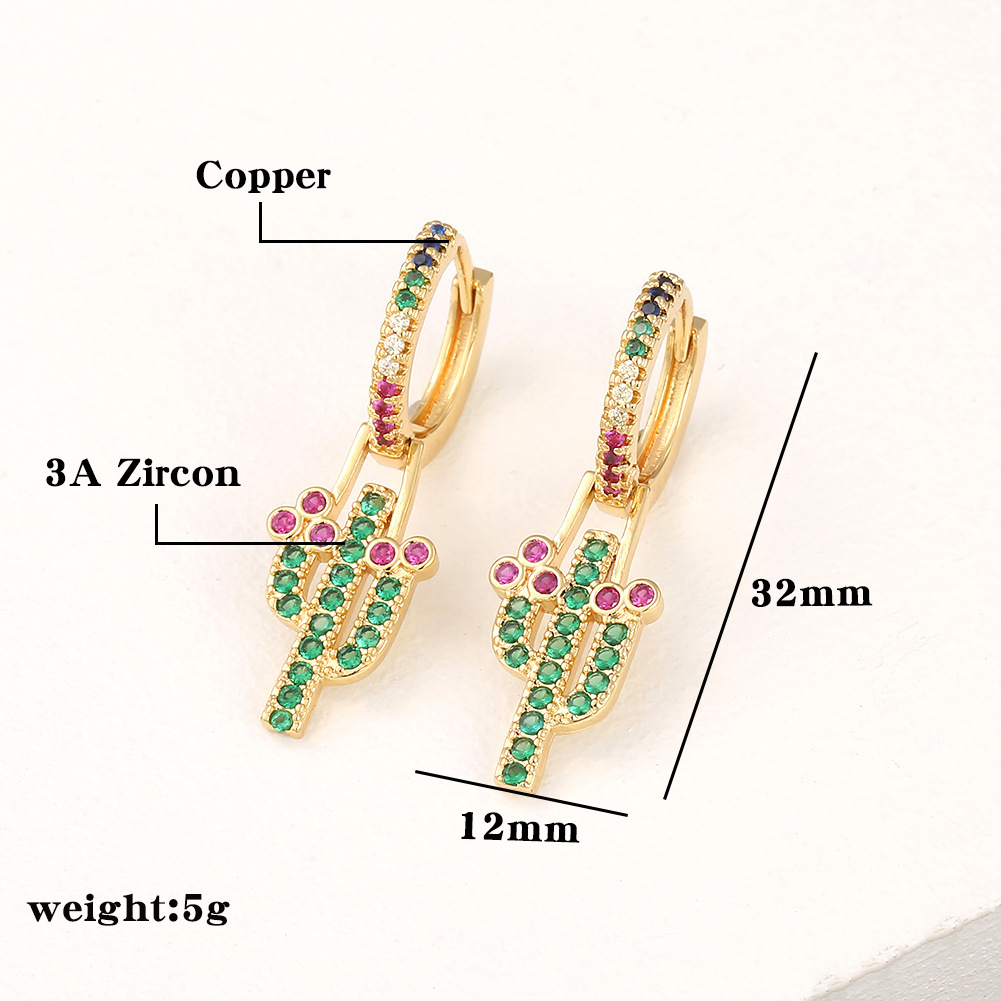 Fashion Copper Zircon Cactus Earrings display picture 1