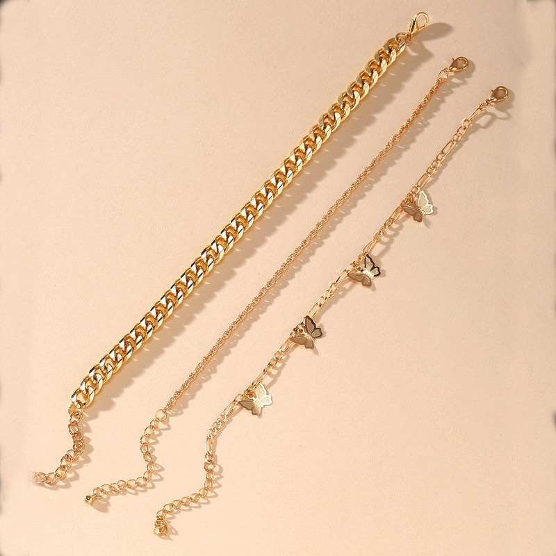 New Butterfly Chain Multilayer Simple Golden Alloy Anklet Set 3 Pack For Women Nihaojewelry display picture 5