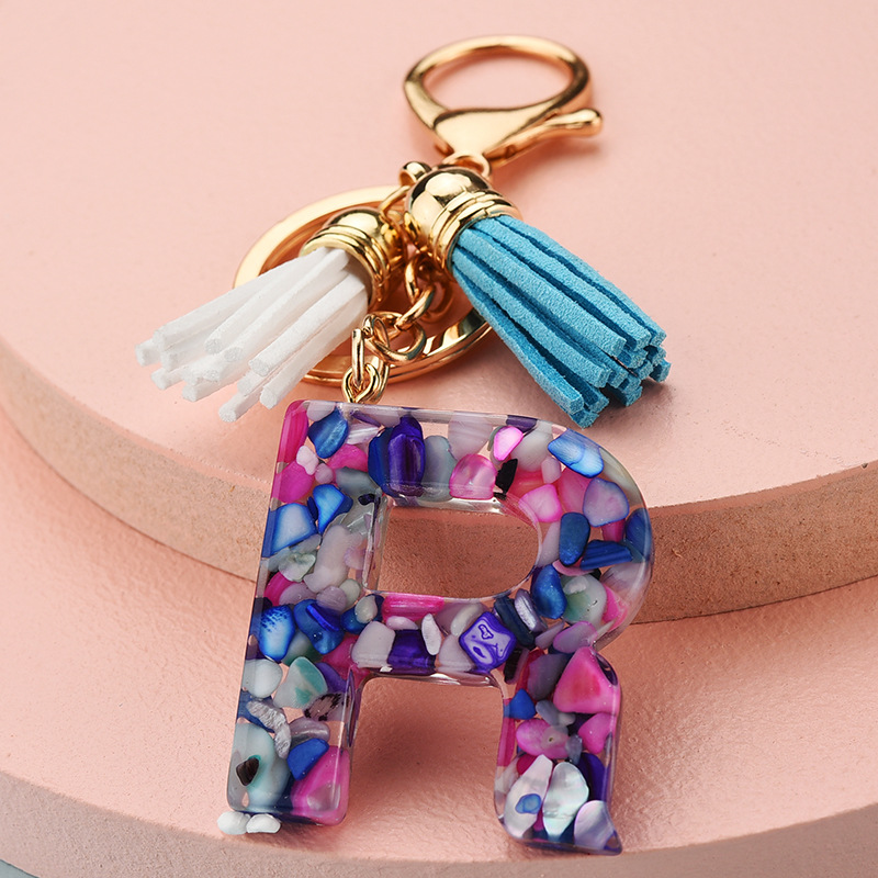 Fashion European And American Style 26 English Letters Keychain Transparent Acrylic Crystal Tassel Pendant Bag Pendant