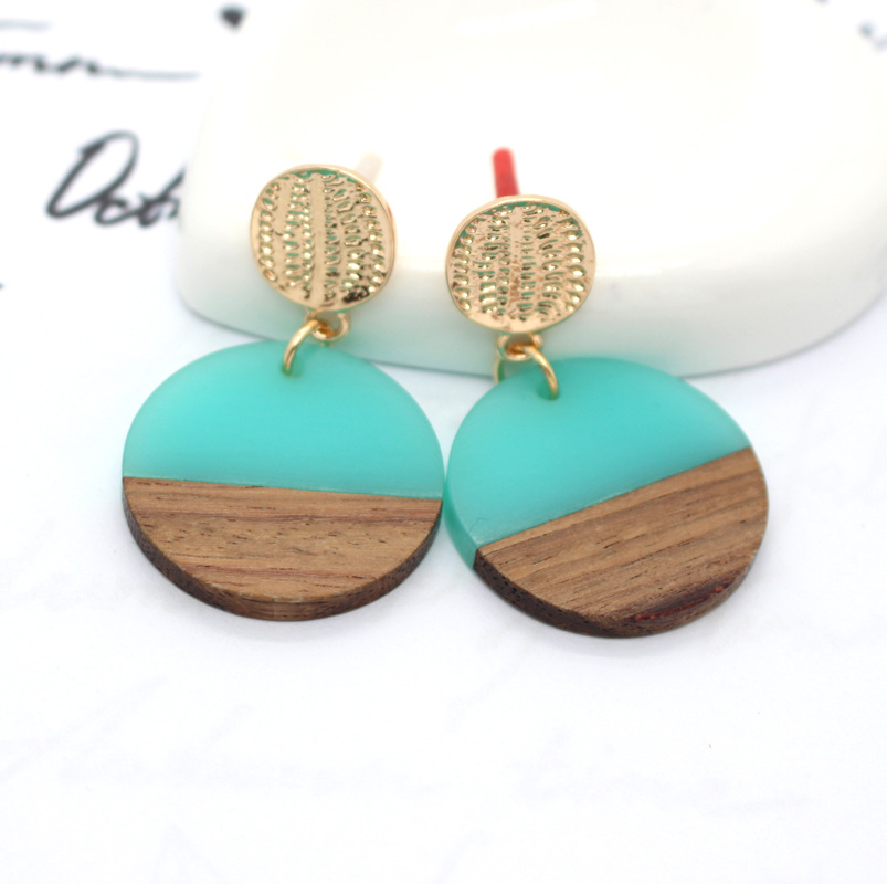 Fashion Jewelry Original Simple Earrings Resin Wood Stitching Earrings Wholesale Nihaojewelry display picture 4