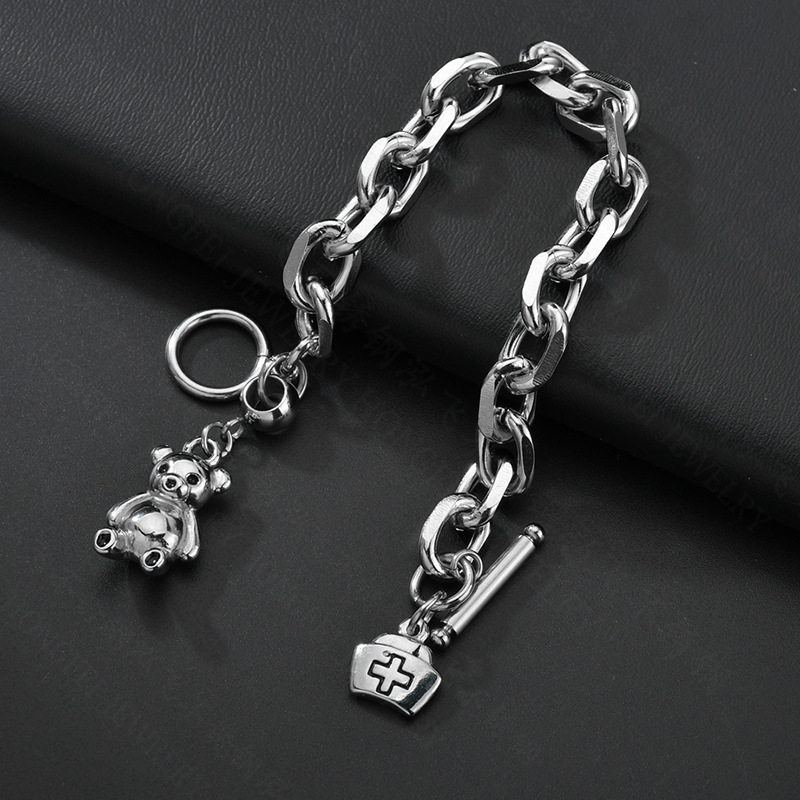 New Fashion Hip-hop Dark Bear Bear Bracelet Word Buckle Titanium Steel Bracelet Nihaojewelry Wholesale display picture 4