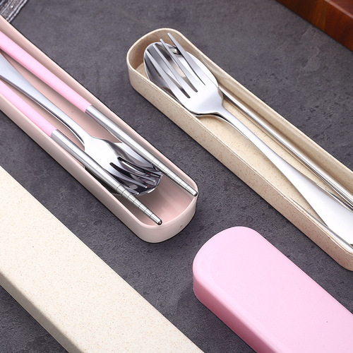 Stainless steel portable tableware set chopsticks spoon set student back-to-school spoon fork chopsticks three-piece set outdoor spoon chopsticks box