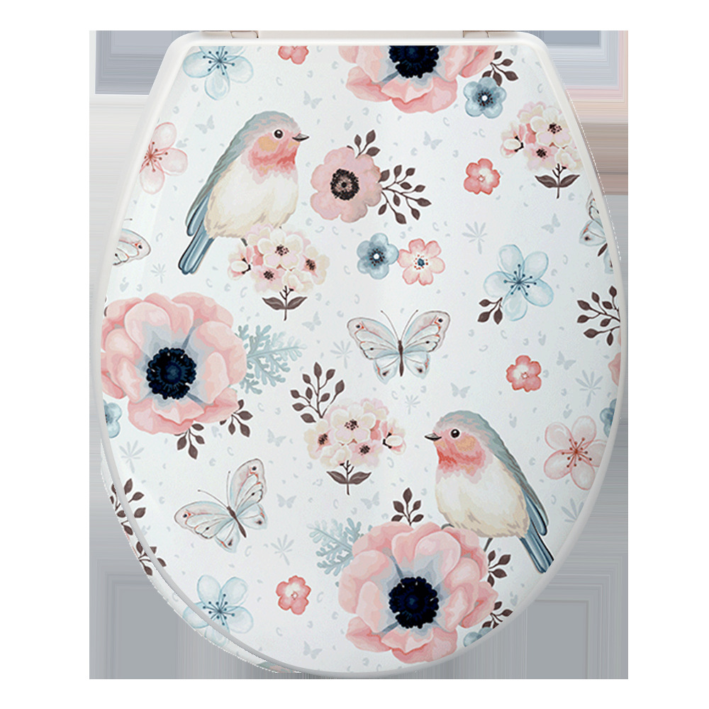 Cubierta de inodoro de estilo europeo de 18 pulgadas lenta caída hogar cuclillas cubierta de plástico Hotel fábrica impresión lenta caída cubierta de inodoro