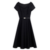 Summer new style Hepburn V-neck waist slim A-line skirt