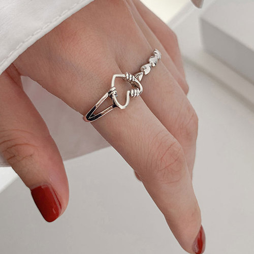 925 sterling silver Japanese and Korean version retro love open ring female index finger ins trend internet celebrity sweet hip-hop ring student