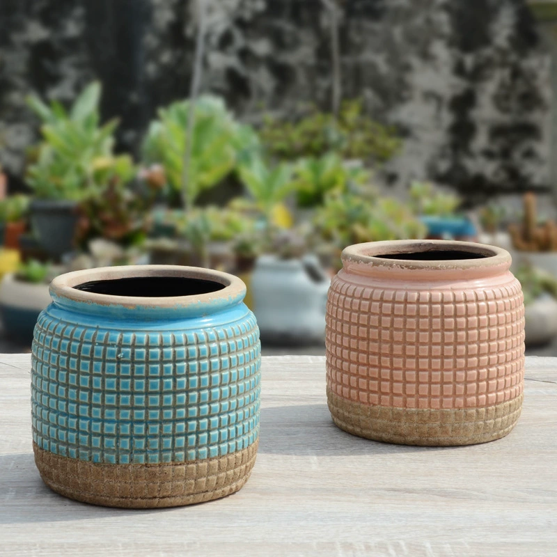 Внешняя торговля ручной работы ледяной трещина цветок керамическая глазурь мясистое зеленое растение цветочный горшок узор американский деревенский горшок цветочный горшок