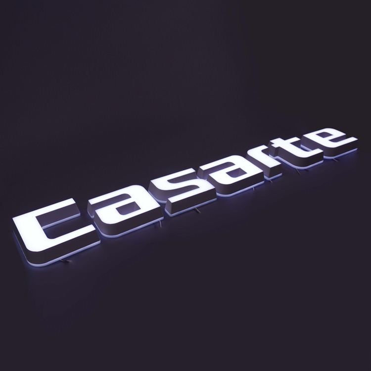 Casarte LED illuminated brand logo mini letter acrylic ABS injection mold open shell advertising sign letter