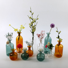 条纹透明花瓶多菱形玻璃彩色插花瓶欧式家居摆件水培插花玻璃瓶