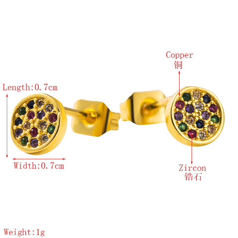 Moda Retro Pendientes Redondos De Cobre Chapado En Oro Micro-set Color Zirconio Pendientes Al Por Mayor Nihaojewelry display picture 1