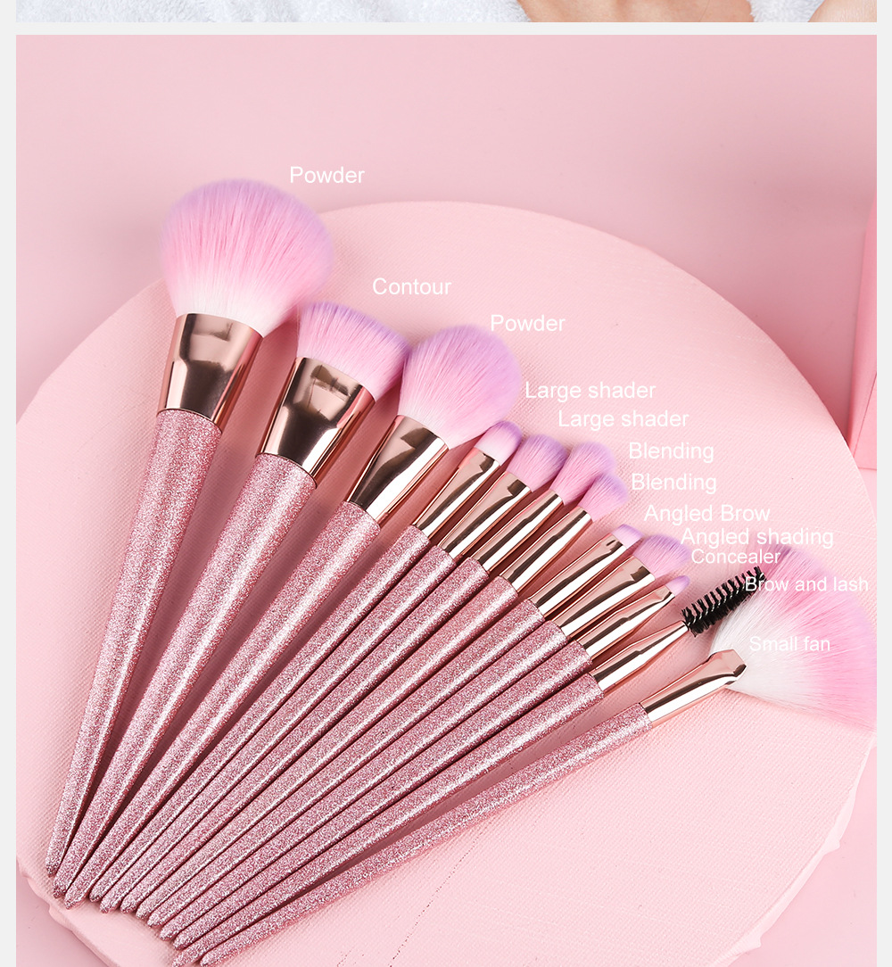 12 Shallot Pink Makeup Brush Set Completo Principiante Profesional Super Soft Advanced Makeup Brush Al Por Mayor Nihaojewelry display picture 8