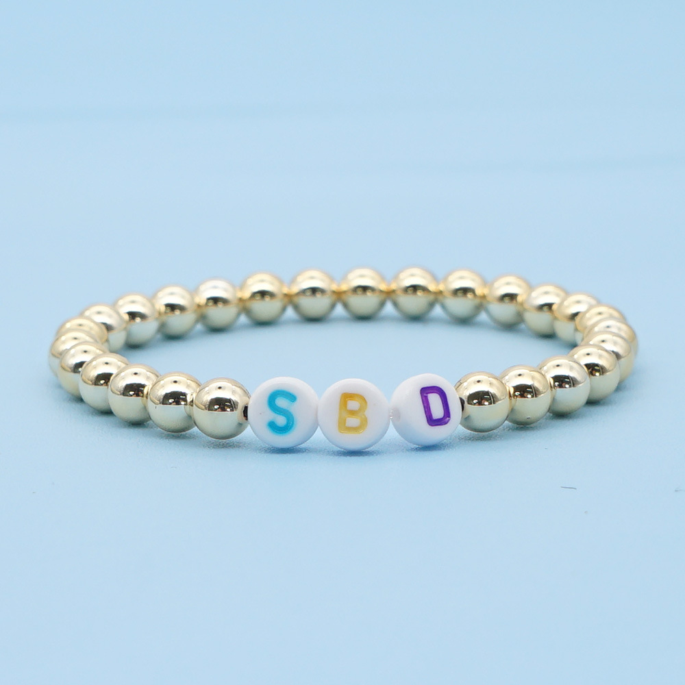 Fashiongold-plated Color-preserving Gold Beads Stacked Beaded Color Letter Bracelet display picture 9