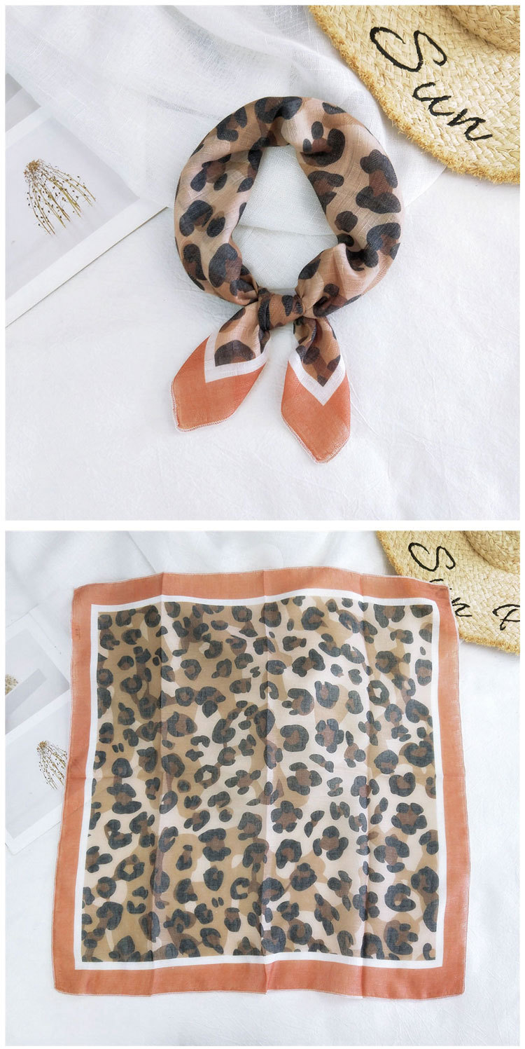 Fashion Leopard Print Cotton Linen Small Square Silk Scarf Wholesale display picture 11