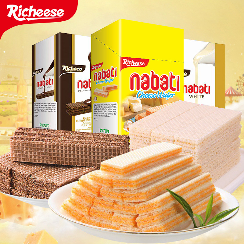 印尼進口食品Richeese麗芝士納寶帝奶酪味威化餅幹200g香草味零食