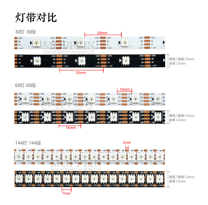 WS2815幻彩LED灯条12V内置IC断点续传5050RGB全彩软灯带单点单控详情4