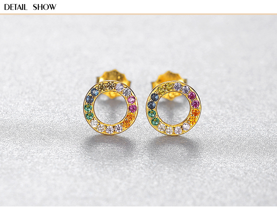 Rainbow Hollow Circle 18k Gold Color Zircon Earrings display picture 2