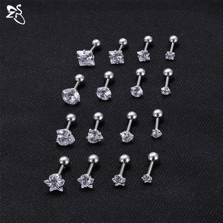Silver pointed spike labret stud material detail