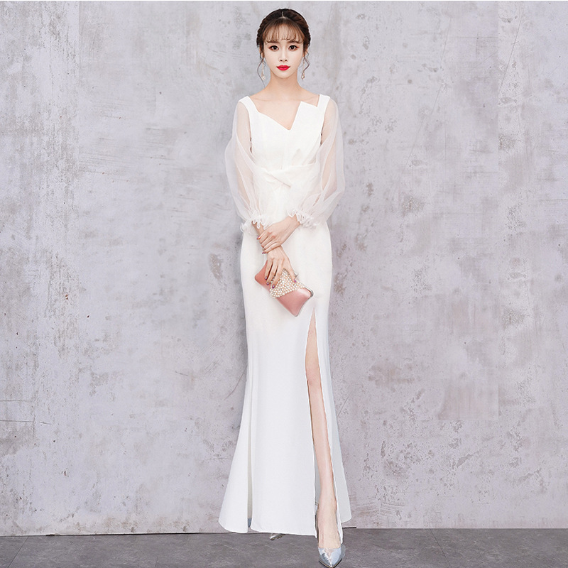 Slit transparent sleeve fishtail long style