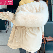 大毛领加绒连帽派克服棉衣女装新短款冬季韩版宽松大码棉袄厚外套