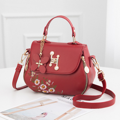 Simple Fashion Embroidered Bucket Bag  Autumn New Handheld Small Bag Sweet Lady Single Shoulder Crossbody Bag